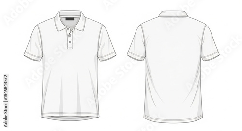 Technical Drawing of a White Polo Shirt Front and Back Views.