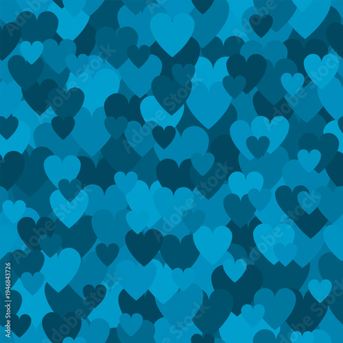 Denim blue heart pattern. Camouflage Vector texture for Valentines Day