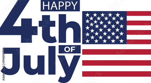 Happy 4th of july greeting with american flag on white background