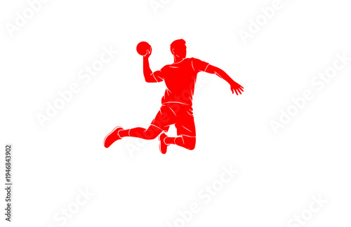 Professional Handball Player Jump Shot Silhouette, Athlete Scoring Goal Vector Sticker, High Energy Sports Action Illustration