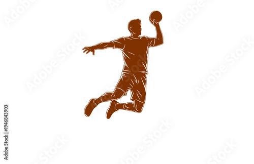 Professional Handball Player Jump Shot Silhouette, Athlete Scoring Goal Vector Sticker, High Energy Sports Action Illustration