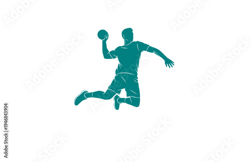 Professional Handball Player Jump Shot Silhouette, Athlete Scoring Goal Vector Sticker, High Energy Sports Action Illustration