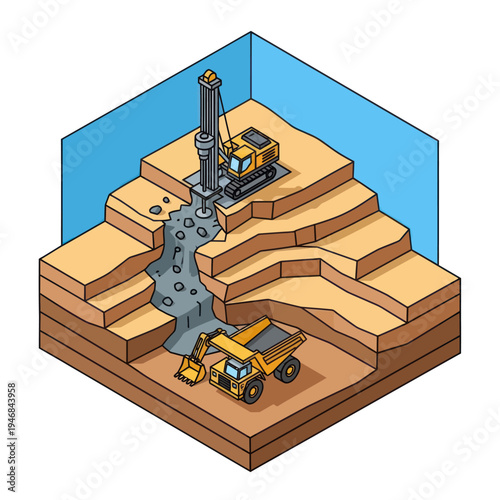3D Illustration of Mining Equipment and Machinery.