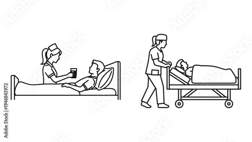 Hospital Staff Transporting Patient on Stretcher for Emergency Care and Medical Transfer Vector Illustration