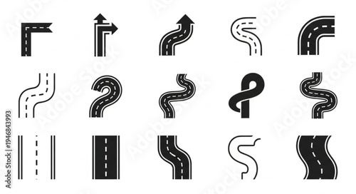 Road and Street Vector Icons - A Collection of Asphalt Path Designs.