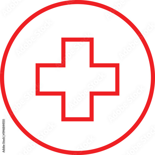 Circular Red Outlined Plus Symbol for Medical and Healthcare Concept
