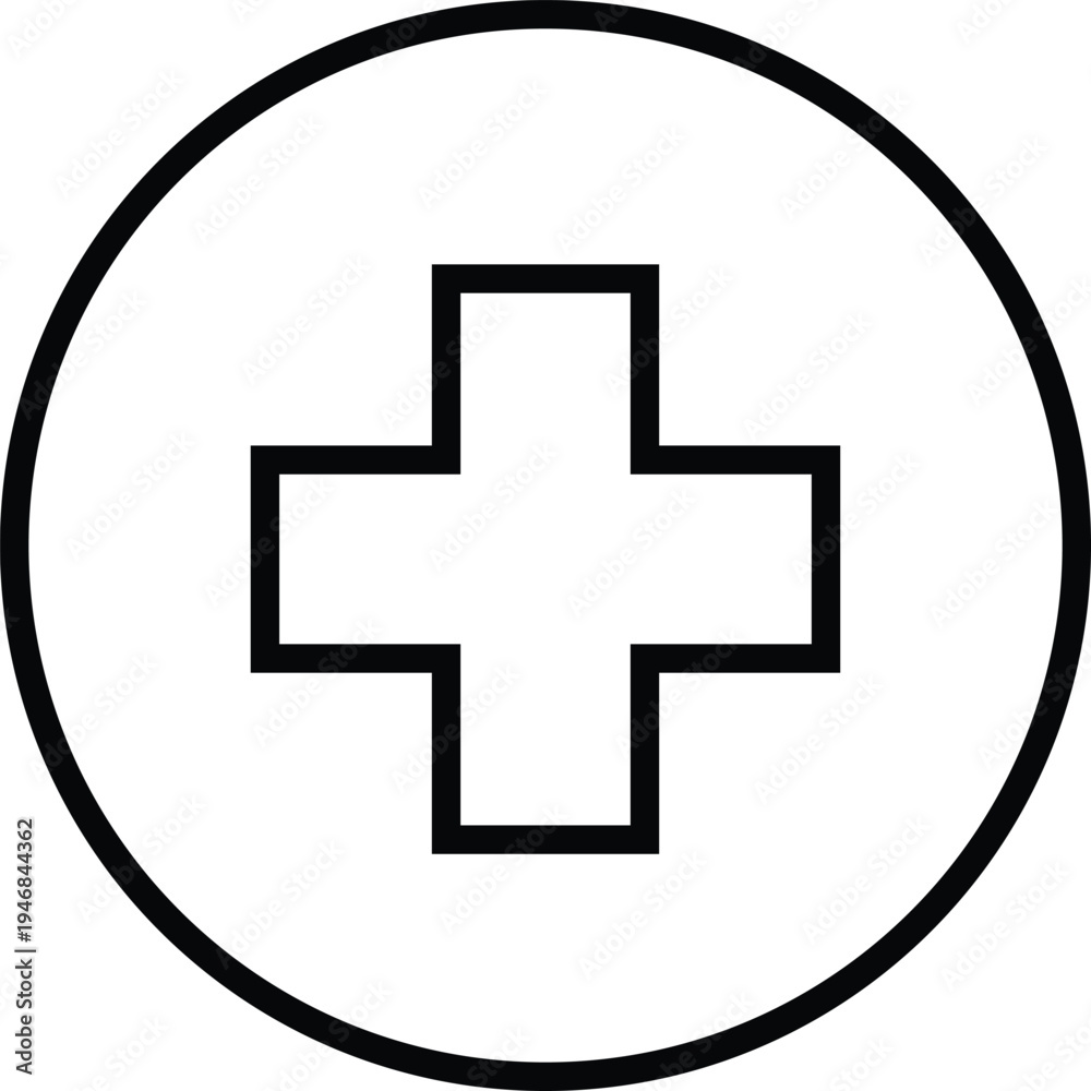 Obraz premium Circular Black Outlined Plus Symbol for Medical and Healthcare Concept