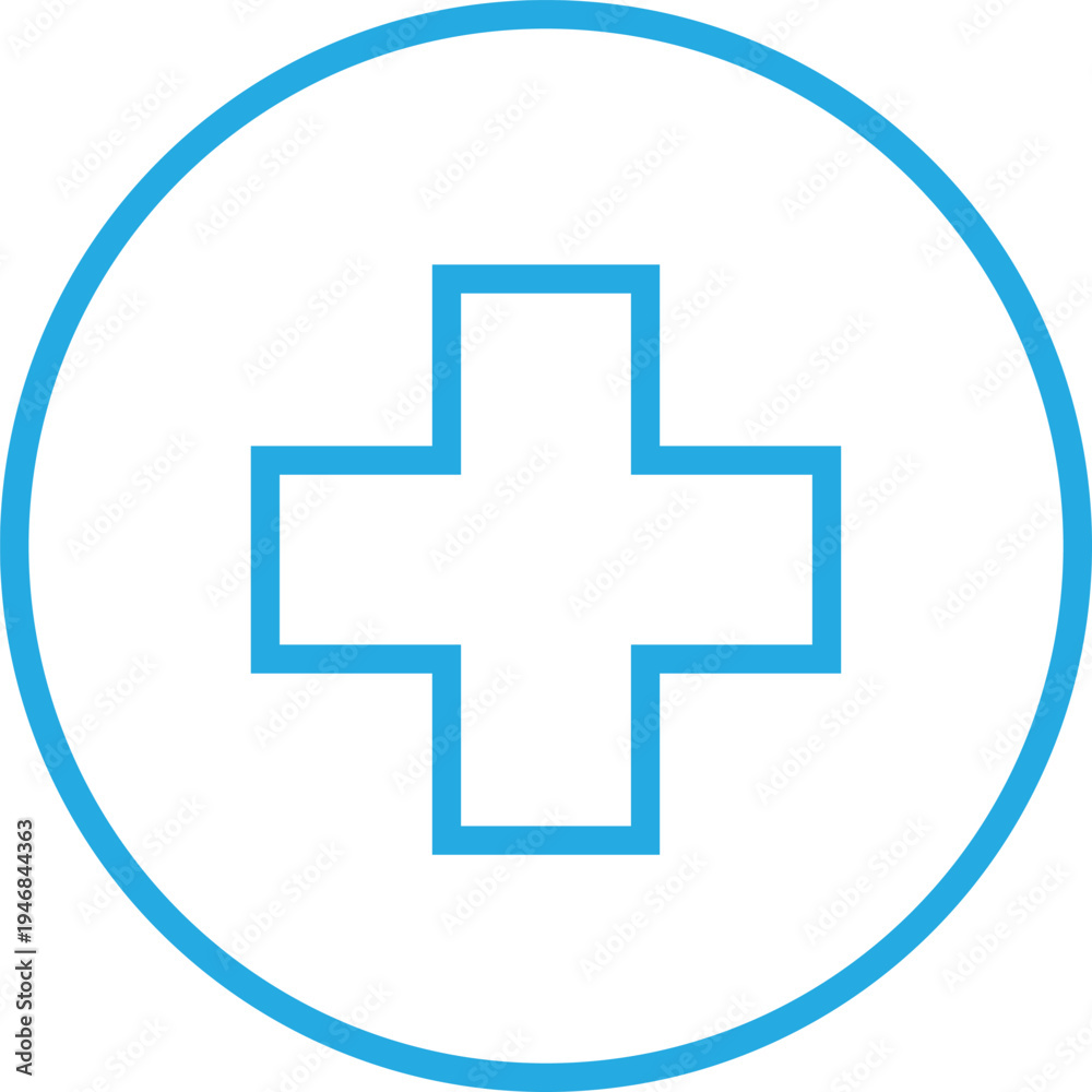 Obraz premium Circular Blue Outlined Plus Symbol for Medical and Healthcare Concept, 