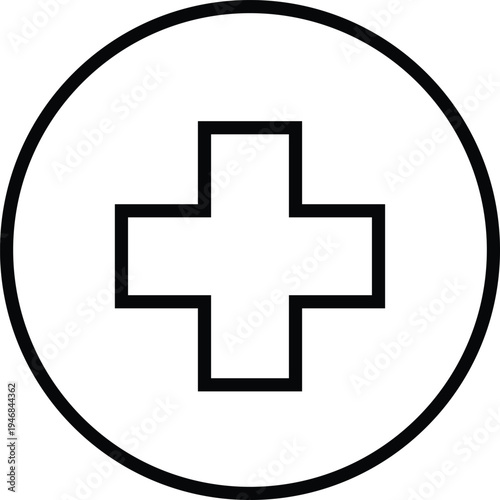 Circular Black Outlined Plus Symbol for Medical and Healthcare Concept