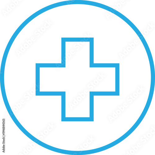 Circular Blue Outlined Plus Symbol for Medical and Healthcare Concept, 