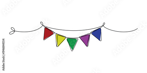 Colorful party bunting flags vector illustration hanging on single line string x