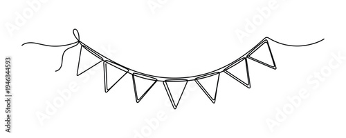 Single line bunting flags vector outline decoration on transparent background xx