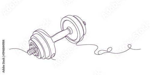 Continuous line drawing of a dumbbell, vector fitness equipment illustration
