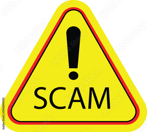 Yellow Scam Warning Sign for Cybersecurity and Fraud Prevention Concept, safety blogs, fraud prevention campaigns, security software interfaces, and consumer protection materials.