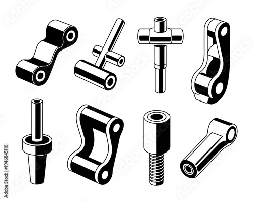 Collection of various metal mechanical industrial parts and tools  bolts and brackets