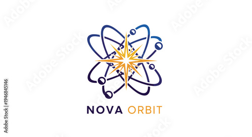 Atom logo with orbiting electrons graphic.