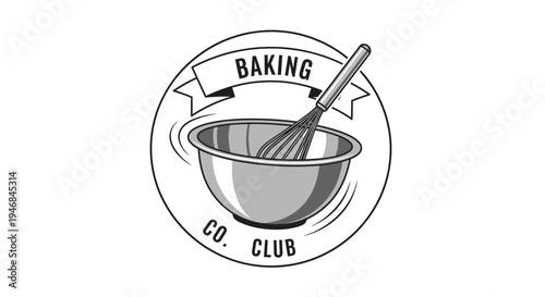 Baking club metal mixing bowl logo.