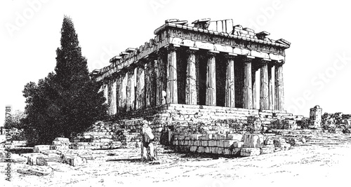 Parthenon, Greece illustration on a white background. This vector illustration can be used in any size you like for advertising, logos, and other work.
