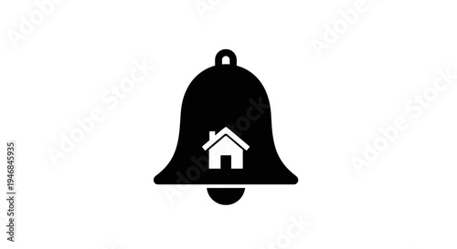 Black bell icon with house symbol.
