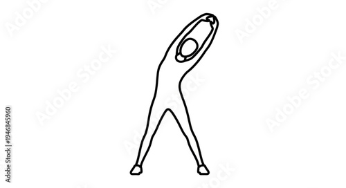 Line drawing of a person stretching their arms overhead.