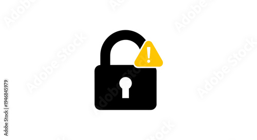 Black Padlock with Warning Sign.