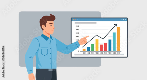 Businessman presenting a colorful graph chart.