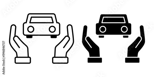 Car Vehicle Protection And Transportation Safety Support Concept Icon Set Line And Solid Style