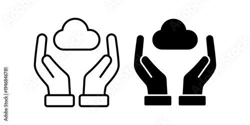 Cloud Data Storage And Online Backup Protection Service Concept Icon Set Line And Solid Style