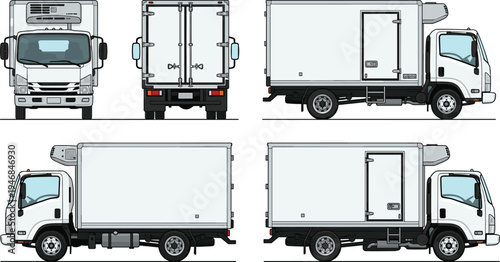 Set of Delivery Truck Icons with Multiple Views for Transportation and Logistics Design