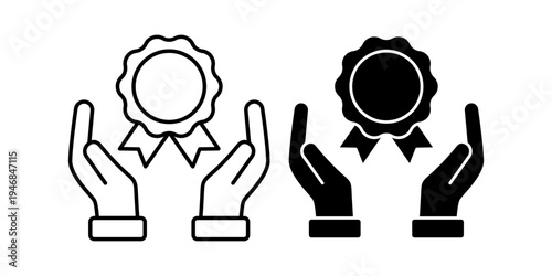 Achievement Award Badge Recognition And Success Celebration Concept Icon Set Line And Solid Style