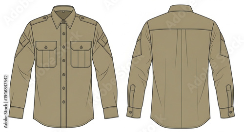 Tactical Long Sleeve Shirt in Tan Color - Front and Back View.