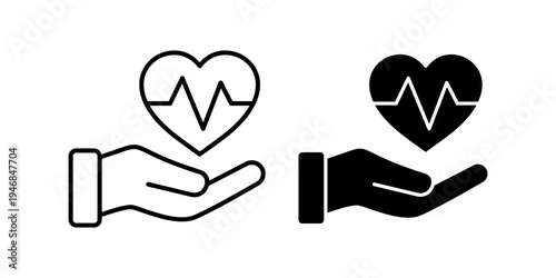 Healthcare Medical Support And Heart Health Care Assistance Concept Icon Set Line And Solid Style