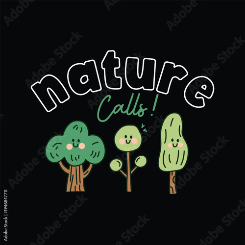 Nature Calls Illustration with Friendly Cartoon Trees
