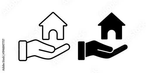 Home Property Protection And Real Estate Housing Support Concept Icon Set Line And Solid Style