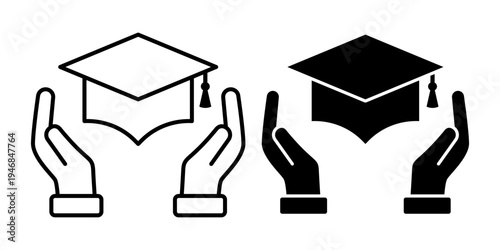 Graduation Cap Academic Achievement And Education Success Concept Icon Set Line And Solid Style