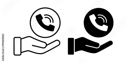 Phone Call Communication And Contact Service Support Concept Icon Set Line And Solid Style