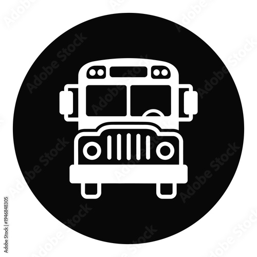 White school bus icon on dark circular background for educational or transportation themes icon