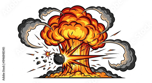 Explosion with fire and smoke.