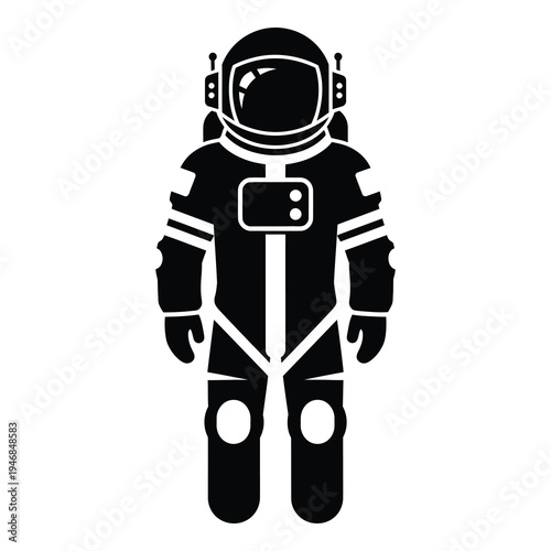 Astronaut in a space suit standing alone in black and white illustration icon