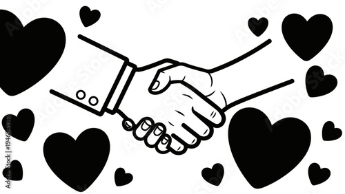 Business Partnership Handshake Surrounded by Hearts, Symbolizing Love and Trust in Collaboration