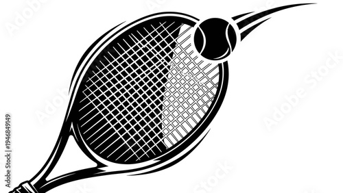 Dynamic Tennis Racket and Ball Graphic with Motion Trails - Sports Icon