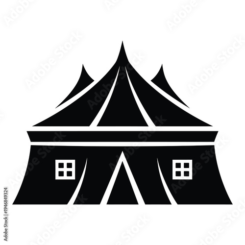 Black and white illustration of a circus tent  iconic symbol of entertainment icon