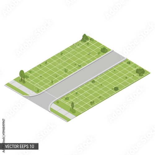 Green Field with Road and Trees.