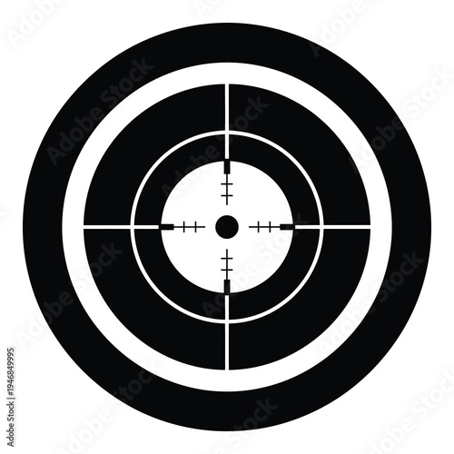 Black and white target symbol with crosshairs and concentric circles for aiming purposes icon