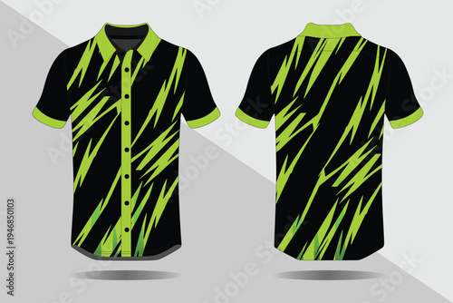 Black and neon green polo shirt.