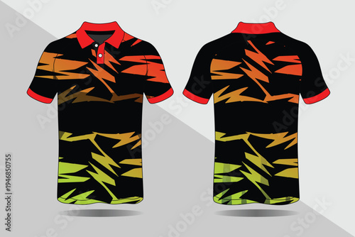 Black polo shirt with orange green.