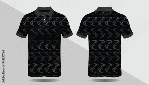 Black polo shirts with white pattern.