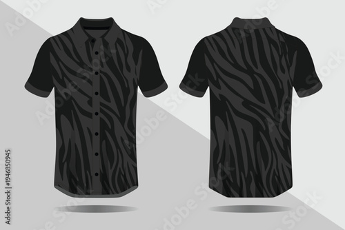 Black Zebra Print Polo Shirt Front Back.