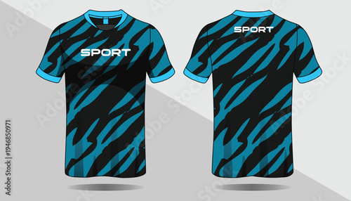 Blue and black sport t shirt.