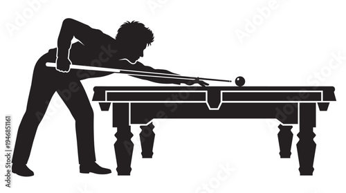 Vector silhouette of a focused man playing billiards. Perfect for sports graphics, club promotions, or any design needing a dynamic player icon. Leisure and competition mood.